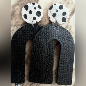 Black and White Faux Leather Earrings